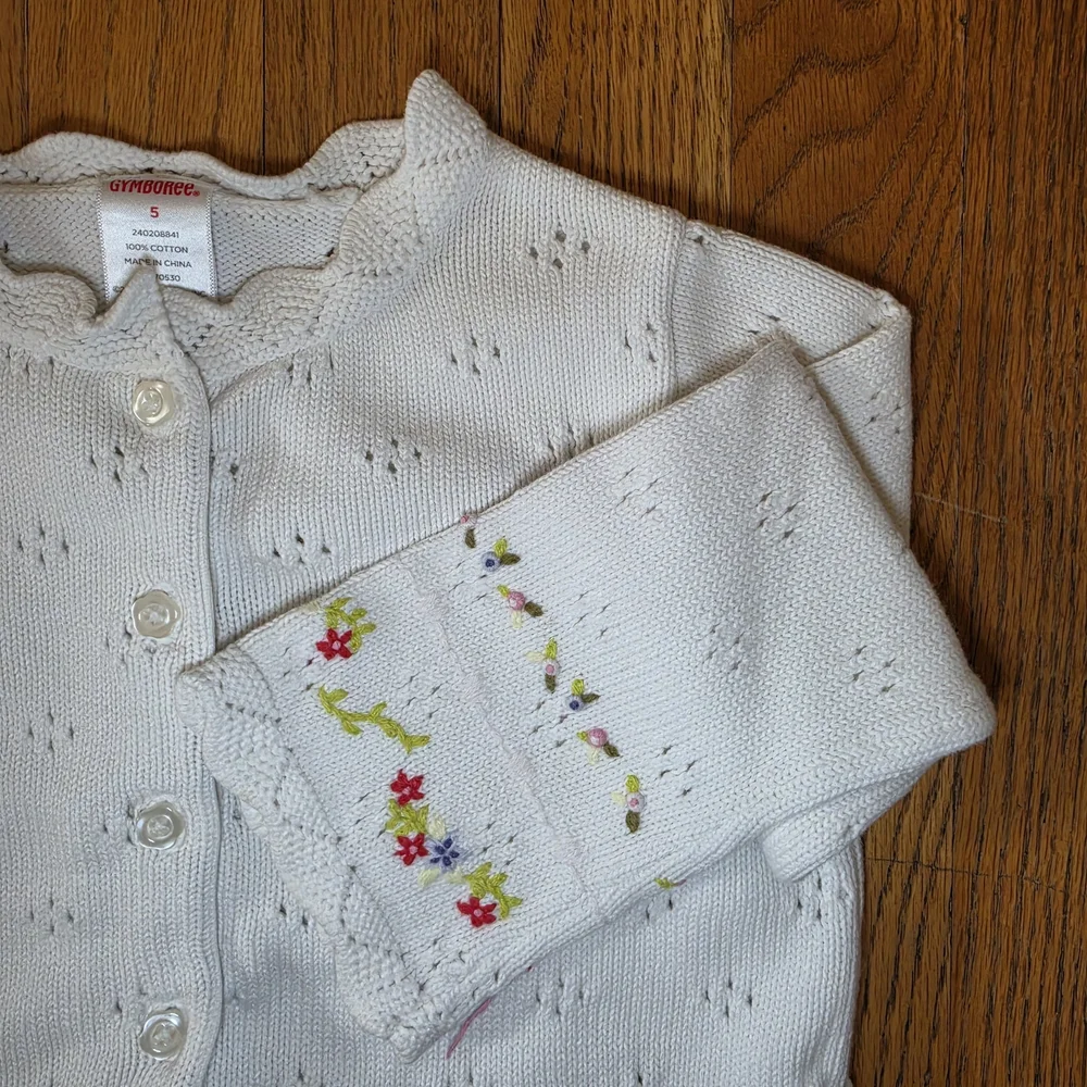 Gymboree White Knit Cardigan with Scalloped Trim Girls Size 5